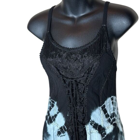 Advance apparel lace up tie front tie dye Gypsy bohemian layered dress OS - Picture 2 of 7